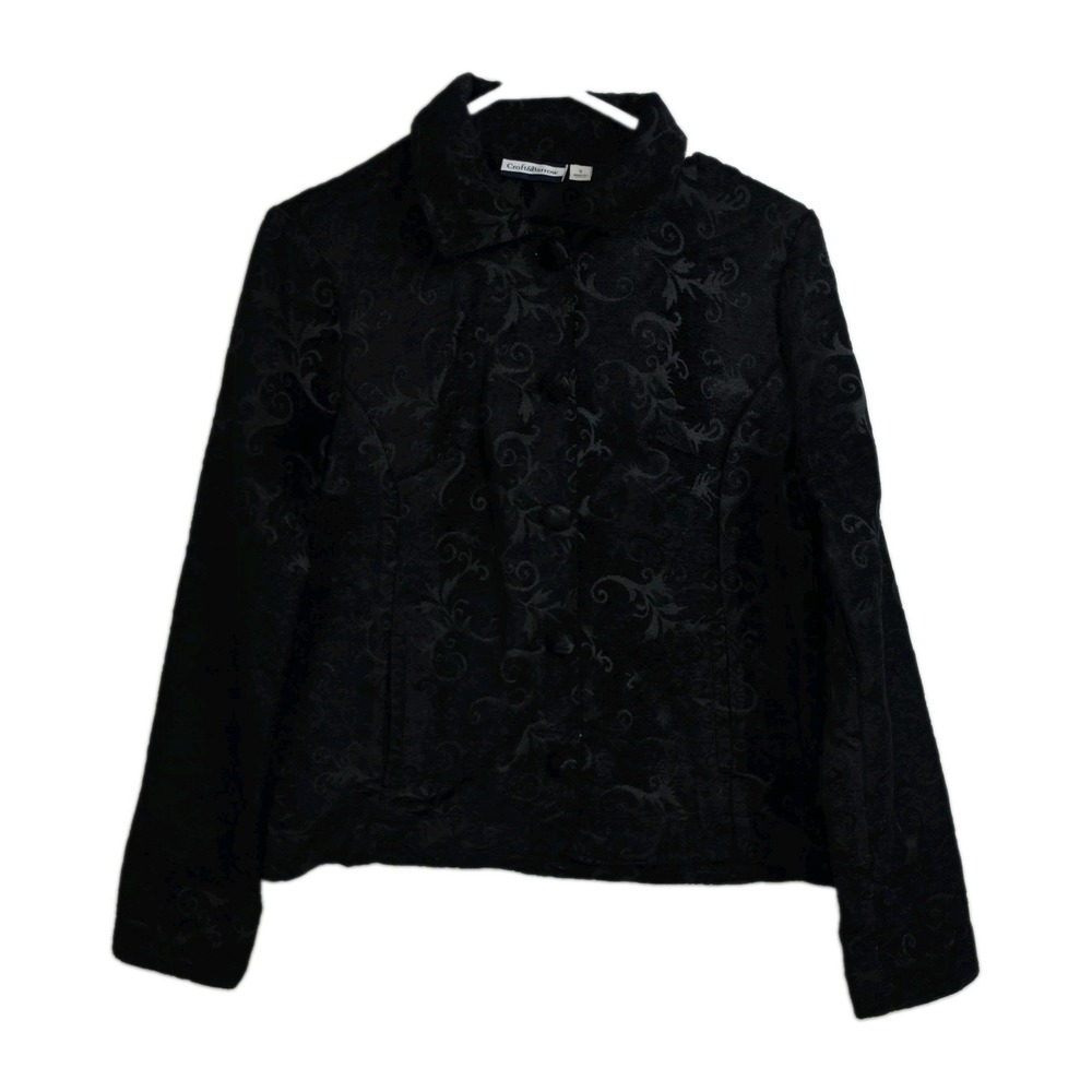 Croft & Barrow Button-Up Jacket Women's Size S Black Scroll Pattern Collared
